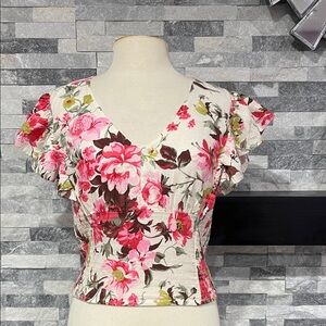 Abercrombie & Fitch Floral Short Sleeve Blouse Cottagecore Ruched Size M